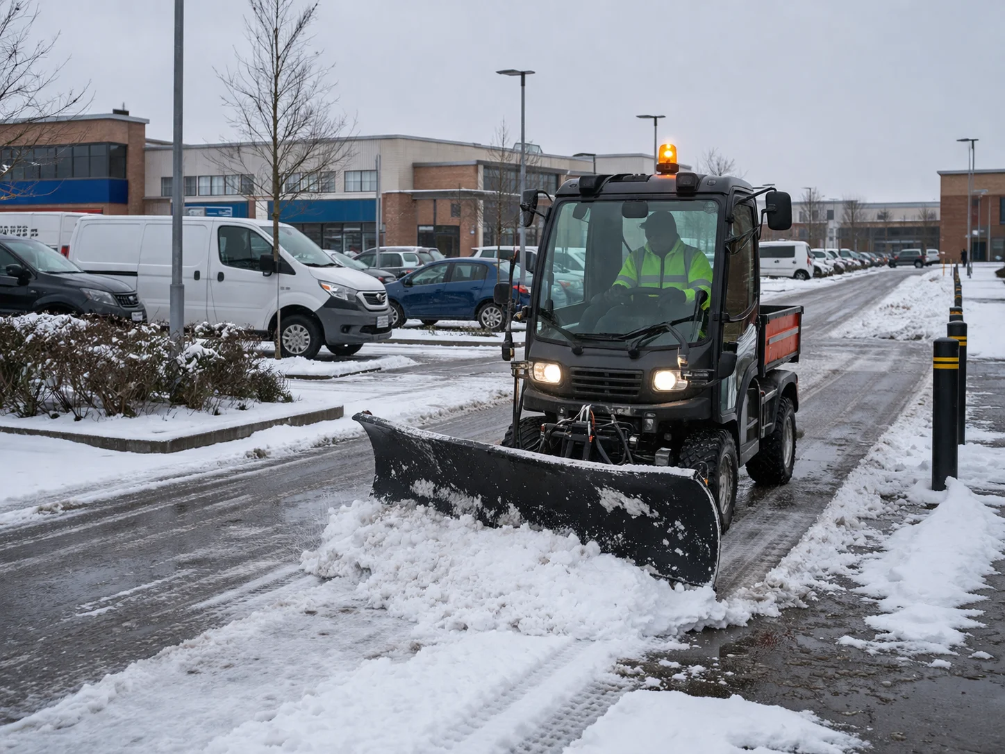 Уборка снега на коммерческой территории.
